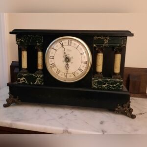 Antique Gilbert Black and Green Mantel Clock